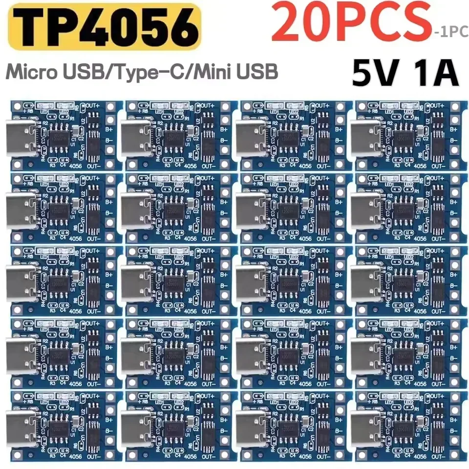 Li Ion Charger Module - 1-20 Pezzi Modulo Caricabatterie USB Type-C/Micro/Mini